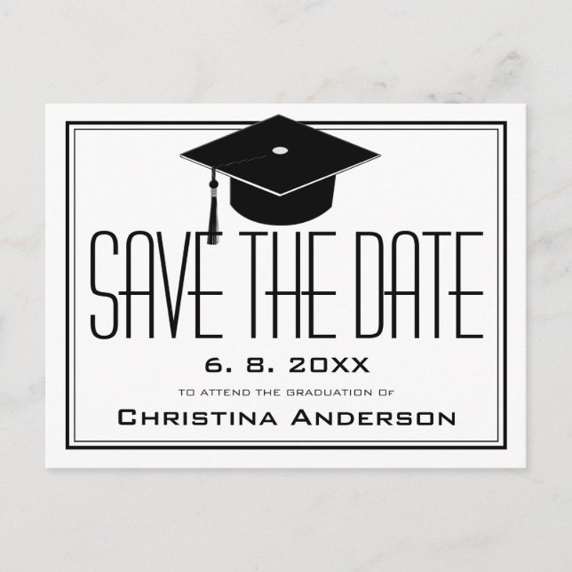 Graduation Save the Date Grad Cap White Graduate Announcement Postcard (Front)