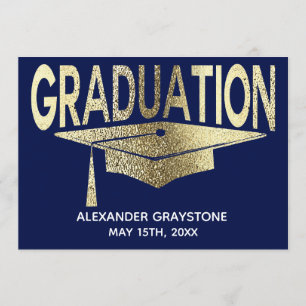Graduation Save The Date Modern Faux Gold Blue Invitation