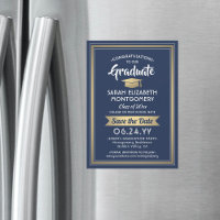 Graduation Save the Date Navy Blue White and Gold