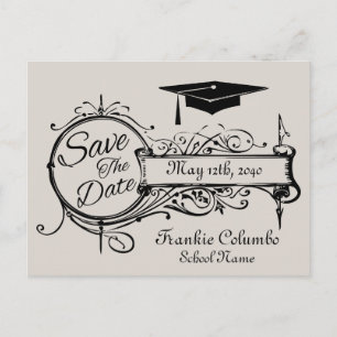 Graduation Save The Date  Postcard Grey Vintage