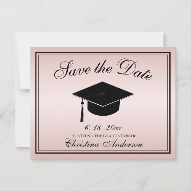 Graduation Save the Date Rose gold Script Cap Announcement (Front)