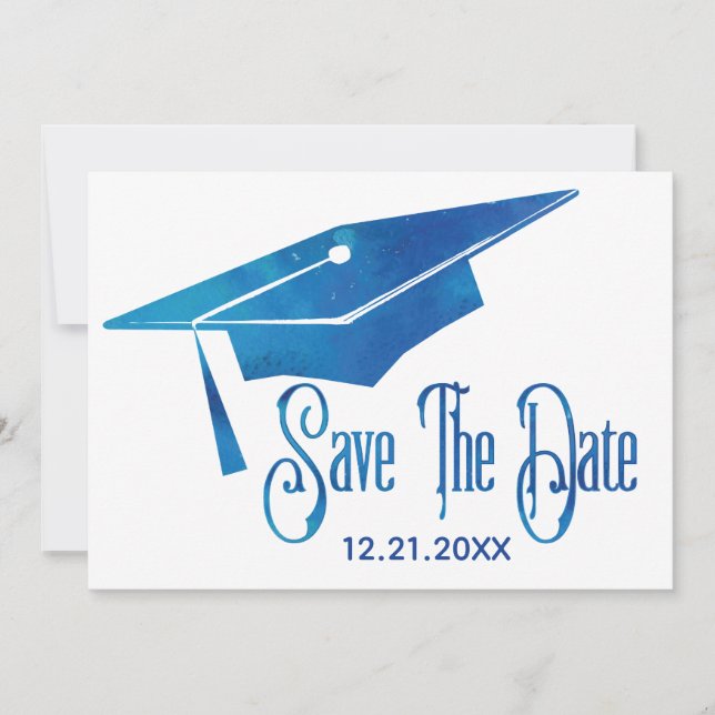 Graduation Save The Date Simple Modern Blue Grad (Front)
