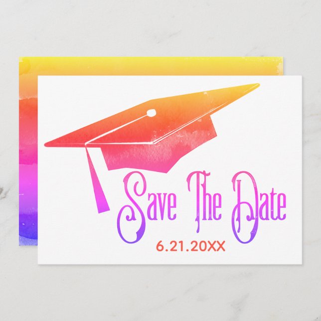 Graduation Save The Date Simple Rainbow Grad (Front/Back)