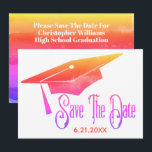 Graduation Save The Date Simple Rainbow Grad<br><div class="desc">Beautiful,  simple modern graduation save the date card to send to family and friends. Features a graduation cap with rainbow  watercolor look. Wonderful modern and simple card for saving a date for a graduation.</div>