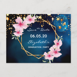 Graduation save the Date tropical blue sky stars Postcard