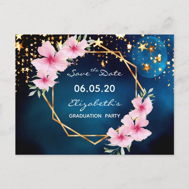 Graduation save the Date tropical blue sky stars Postcard (Front)