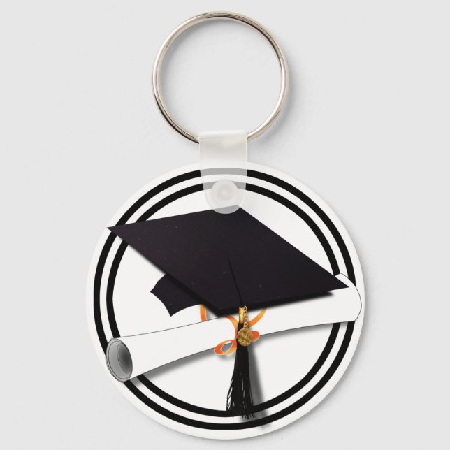 Graduation School Colours Black and White Key Ring (Front)