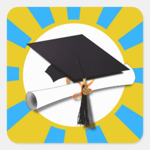 Graduation School Colours Blue And Gold Square Sticker