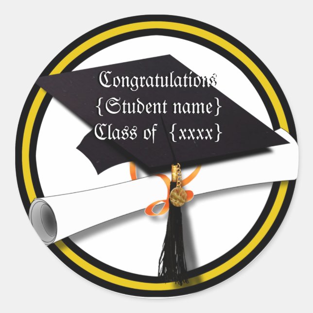 Graduation School Colours Gold And Black Classic Round Sticker (Front)