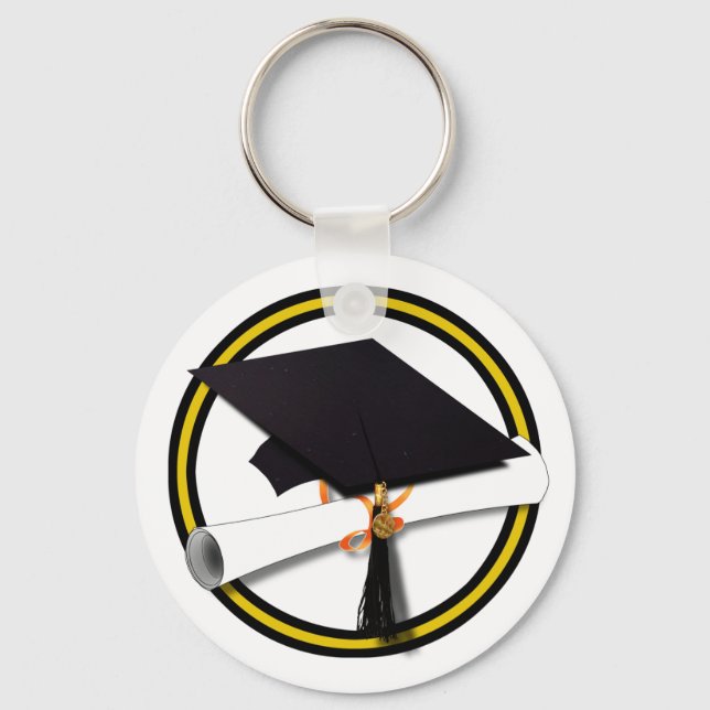 Graduation School Colours Gold And Black Key Ring (Front)
