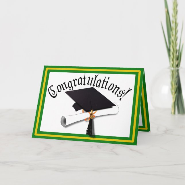 Graduation School Colours Gold & Green Card (Front)