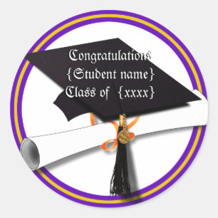 Graduation School Colours Purple and Gold Classic Round Sticker