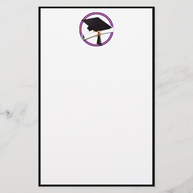 Graduation School Colours Purple and Gold Stationery (Front)