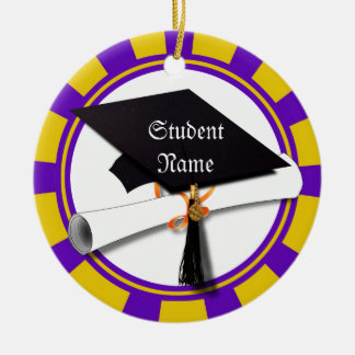 Graduation School Colours Purple and Gold (ZOOM!) Ceramic Tree Decoration