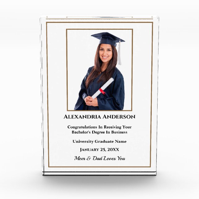 Graduation School Gold White Modern Personalise  Photo Block (Front)
