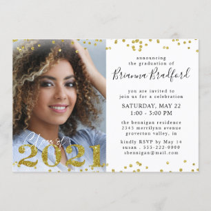 Graduation Script 2021 Gold Glitter 4 Photo Invitation