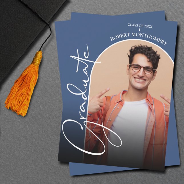 Graduation Script Arch Photo Blue Invitation (Creator Uploaded)