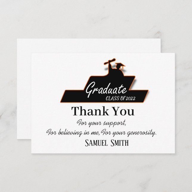 Graduation Script Black and White Class of  Thank You Card (Front/Back)