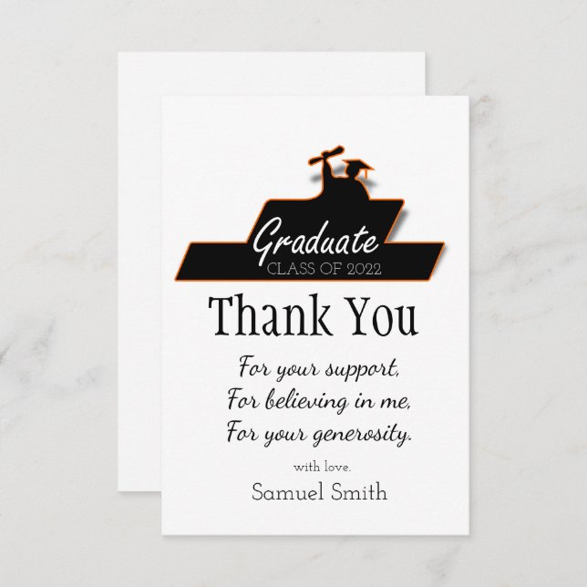 Graduation Script Black and White Scroll Custom Thank You Card (Front/Back)