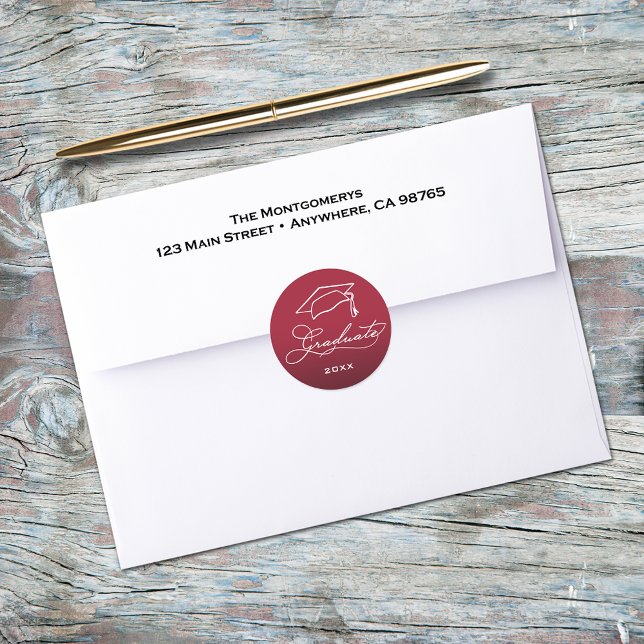 Graduation Script Crimson Envelope Seal (Graduation script and grad hat on crimson red envelope seals)