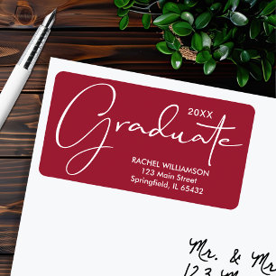 Graduation Script Crimson Red Return Address Label