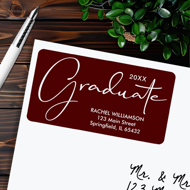 Graduation Script Dark Maroon Return Address Label (Graduation Script Dark Maroon Return Address Labels)
