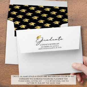 Graduation Script Graduate Black Gold Cap Pattern Envelope