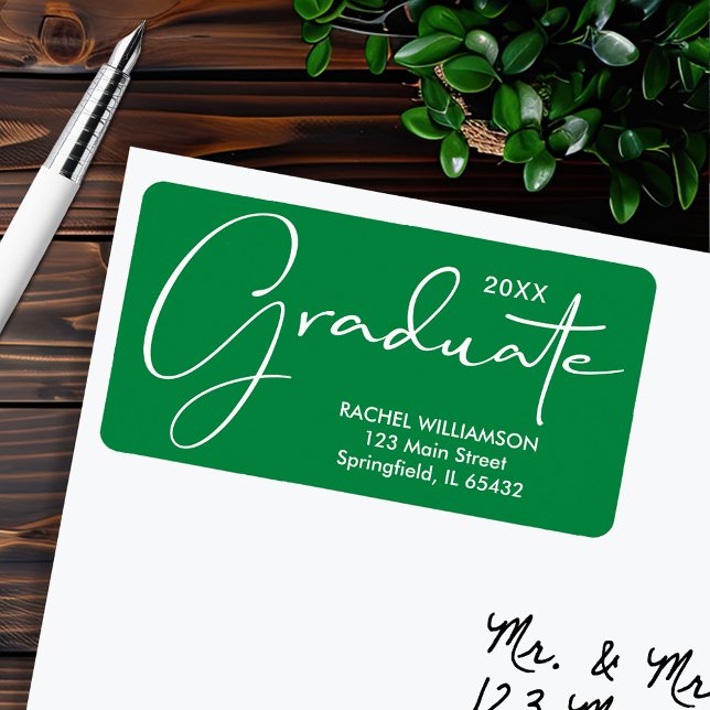 Graduation Script Green Return Address Label (Graduation Script Green Return Address Labels)