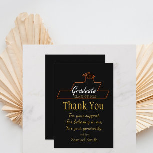 Graduation Script Handwriting Black & Gold Scroll  Thank You Card