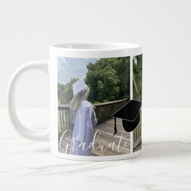 Graduation Script Photo Cap Collage  Large Coffee Mug (Left)