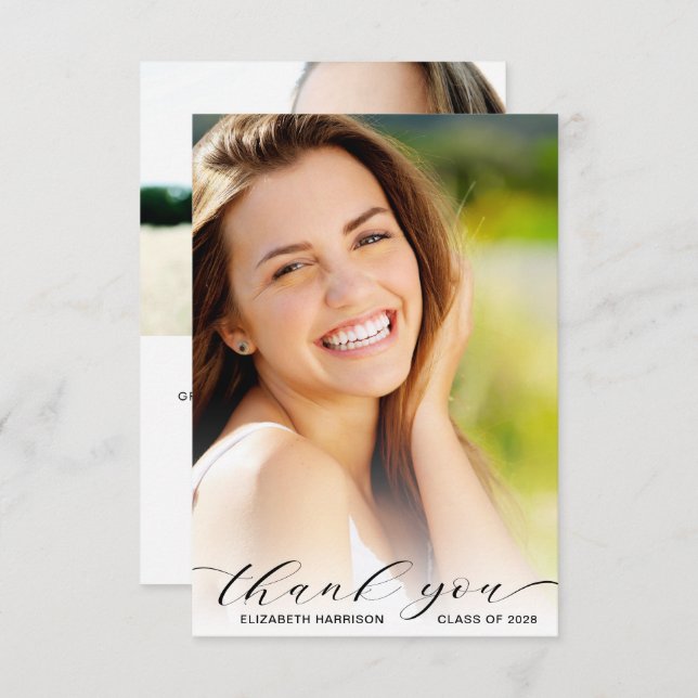 Graduation Script Photo Overlay Thank You Card (Front/Back)