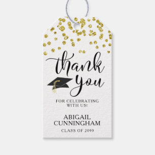 Graduation Script THANK YOU Gold Confetti Gift Tags