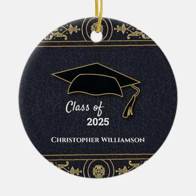 Graduation Senior Year Elegant Black Gold Ceramic Tree Decoration (Front)