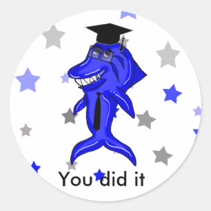 Graduation shark with tie illstration classic round sticker