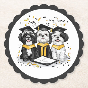 Graduation Shih Tzu Dogs Paper Coaster