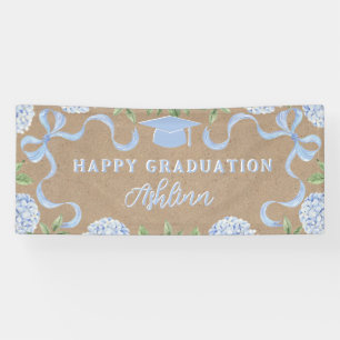 Graduation Sign, Kraft Colored Blue Hydranagea Banner