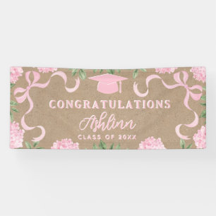 Graduation Sign, Kraft Colored Pink Hydrangea  Banner
