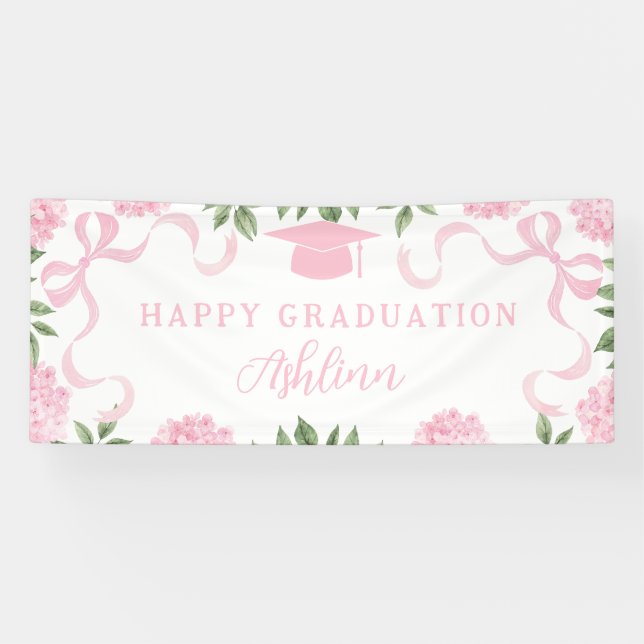 Graduation Sign, Pink Hydrangea, White Banner (Horizontal)