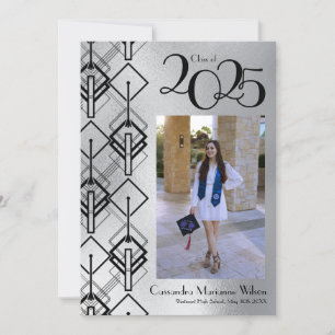Graduation Silver Art Deco Black Announcement