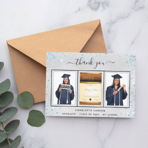 Graduation silver blue photo thank you card
