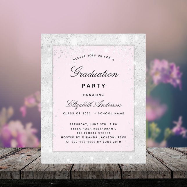Graduation silver blush glitter budget invitation flyer (Creator Uploaded)