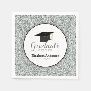 Graduation Silver Faux Glitter Napkin