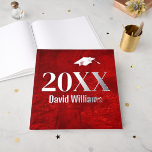 Graduation Silver Foil On Red Leather Guest Book