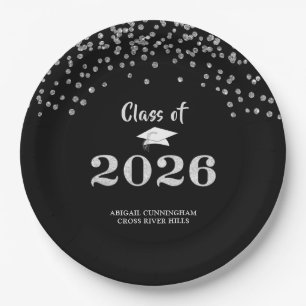 Graduation Silver Glitter CLASS OF 2020 Confetti Paper Plate