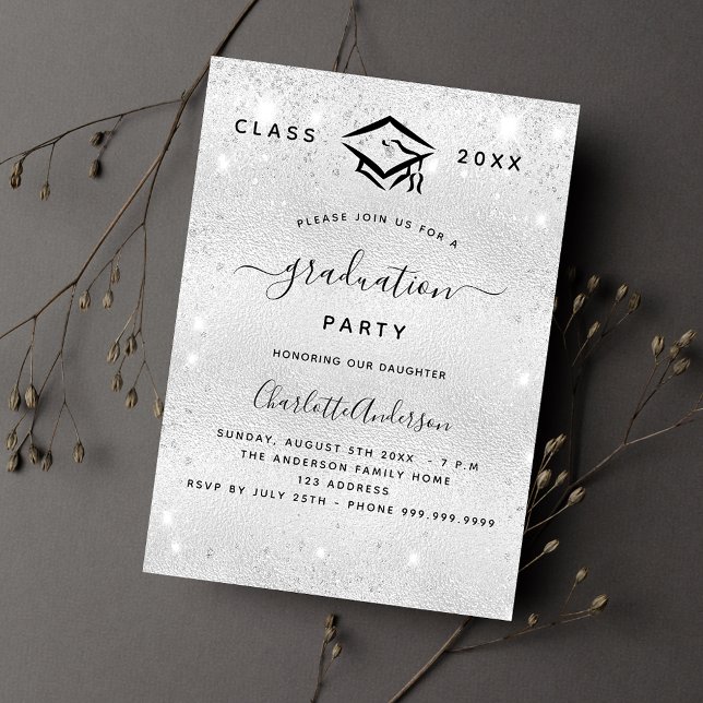 Graduation silver glitter modern luxury invitation (Creator Uploaded)