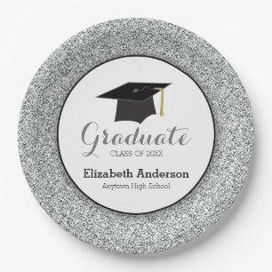Graduation Silver Glitter Mortarboard Paper Plate