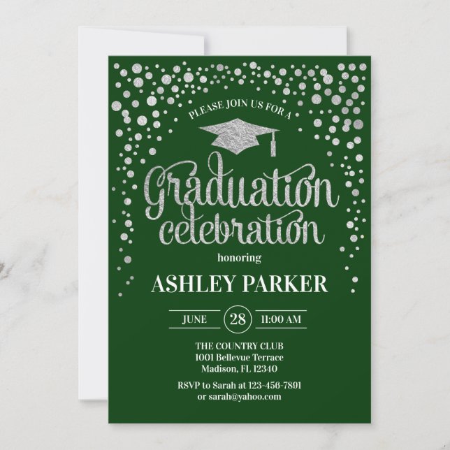 Graduation - Silver Green Invitation (Front)