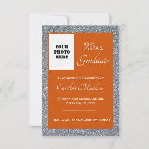 Graduation Silver Sparkle Orange Announcement