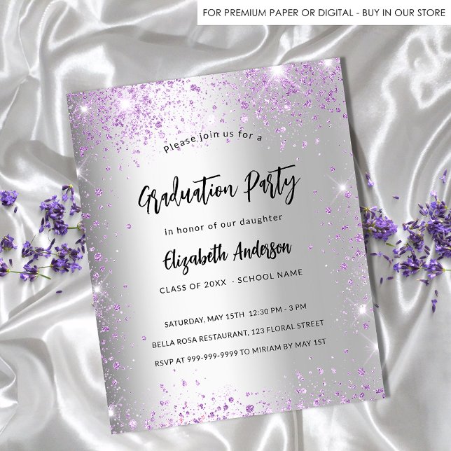 Graduation silver violet purple budget invitation flyer (Creator Uploaded)