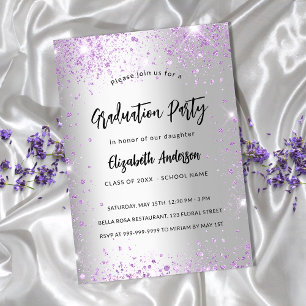 Graduation silver violet purple sparkles luxury invitation